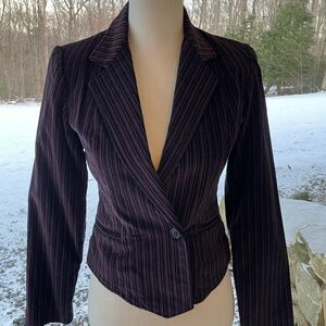 Women's Black and Burgundy Velvet Pinstripe Blazer